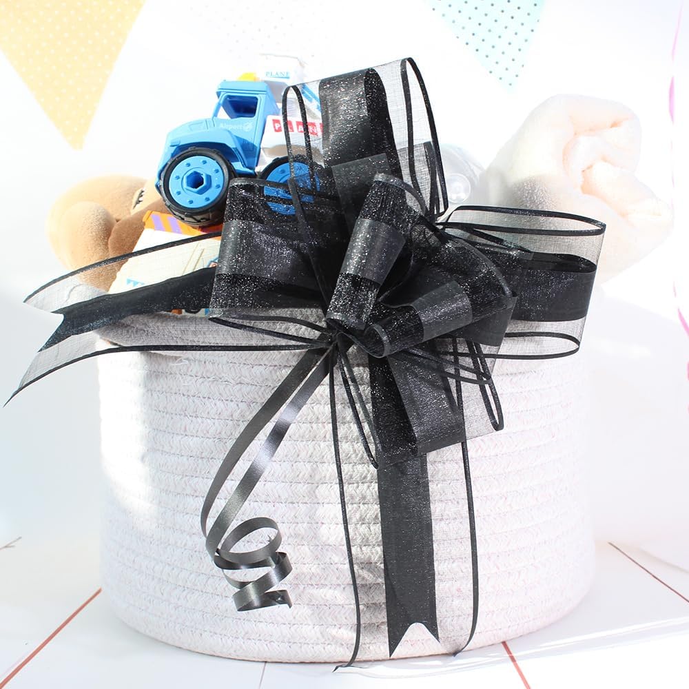 WEWILUCK Large Black Gift Bows - Perfect bows for Gift Wrapping,Big Pull Gift Wrap Bows for Man Present Decoration Birthdays Holiday Valentines Day and More(8 inches, 10PCS)