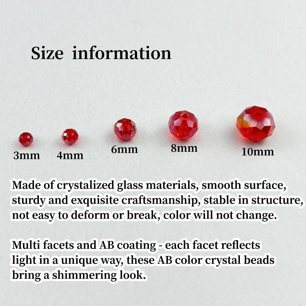 400pcs 4mm Crystal Glass Beads for Crafts Faceted Rondelle Glass Beads for Jewelry Making Crystal Spacer Beads for Necklaces Bracelets Earrings DIY Craft(Red AB)