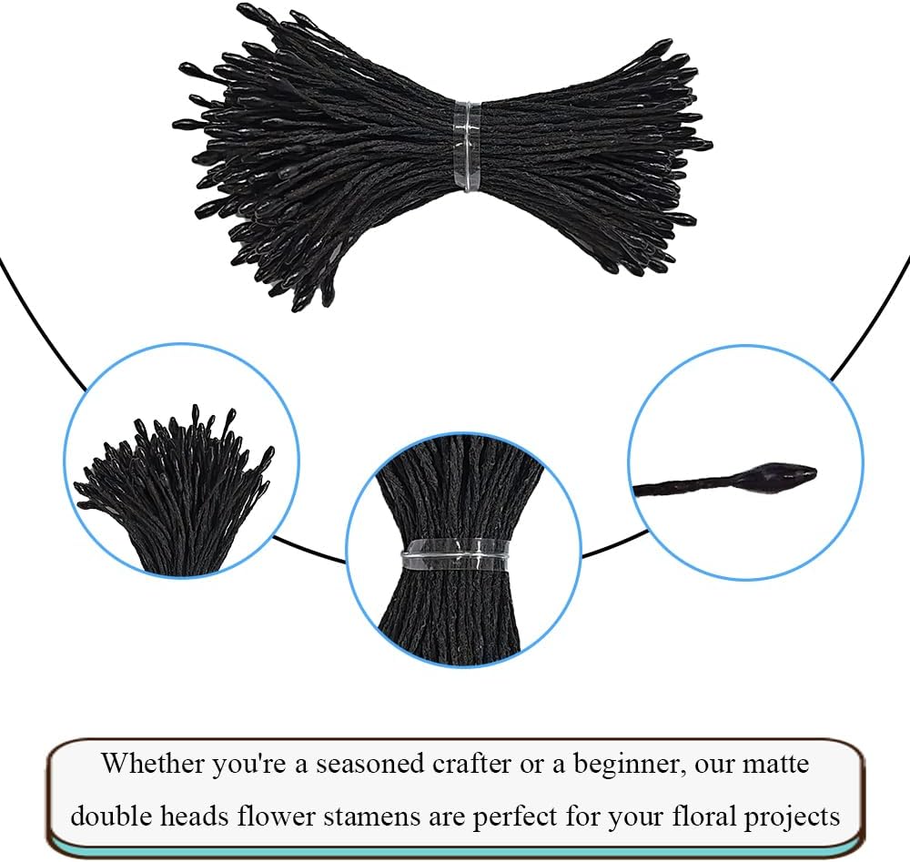 HAHIYO 1000Pcs 1mm Black Pearl Double Head Flower Pistil for Flower Making Scrapbook Decoration Mini Handmade Artificial Pistil Pearlized Floral Stamen Pollen