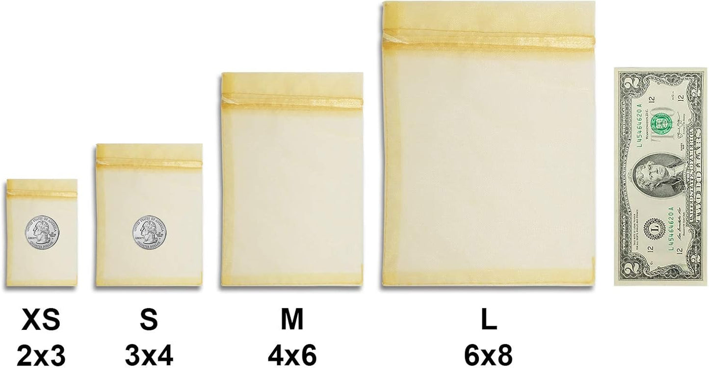 TheDisplayGuys 48-Pack 4x6 Gold Sheer Organza Gift Bags with Drawstring, Jewelry Candy Treat Wedding Party Favors Mesh Pouch