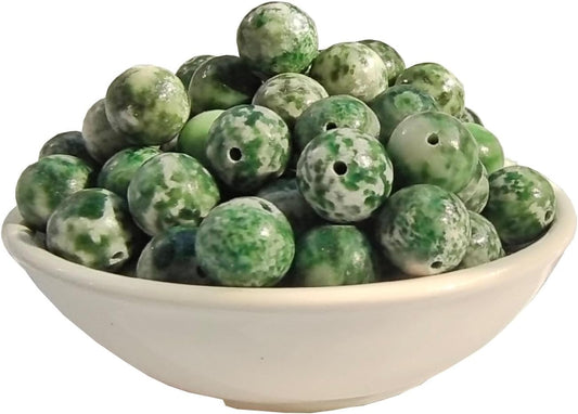 Stone Beads 8mm 100pcs Green Spot Jasper Beads Round Loose Gemstones Beads for Bracelet Necklace Jewelry Making (8mm, 60806 Green Spot Jasper)