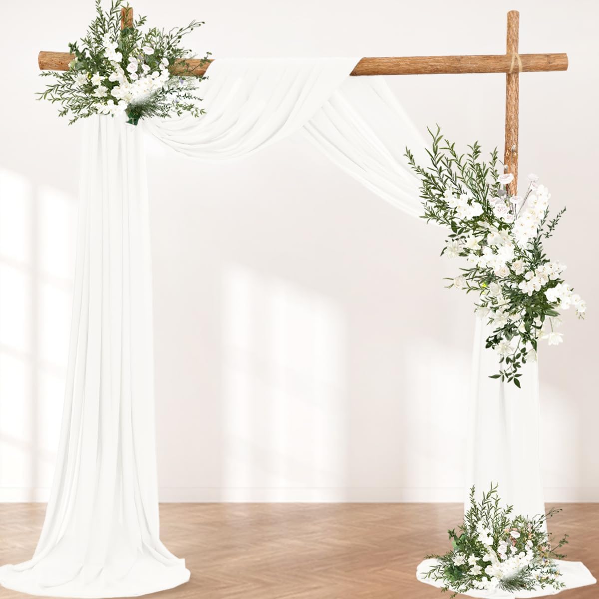 Ivory Wedding Arch Draping Fabric 1 Panel 30'' x 18FT Sheer Chiffon Arch Drapery for Photo Booth Bridal Shower Baby Shower Church Decor Newborn Photography Christening Outdoor Party