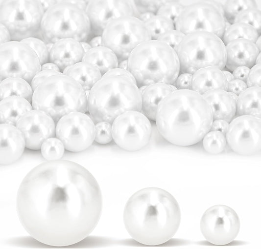180PCS White Beads for Centerpieces Vases, No Hole Polished Pearl Makeup Beads Mixed 8/14/20mm Sizes, Pearl Vase Fillers Table Scatters for Party Wedding Decor