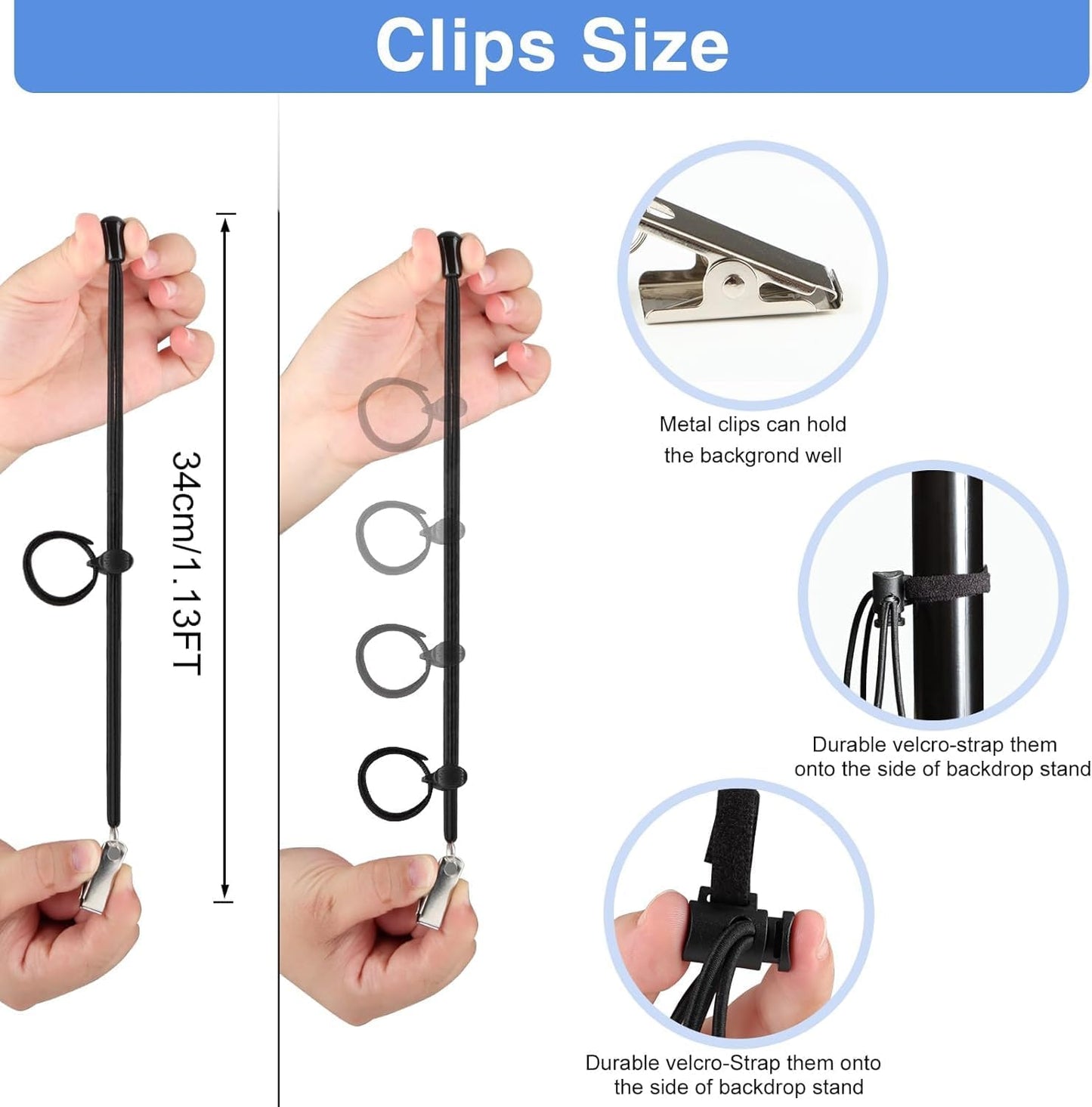 6 Pack 4.5 Inch Heavy Duty Spring Clamps + 6 Pack Backdrop Clips, Elastic Nylon Backdrop Clamps Holder Background Clips for Video Photography Background Support, Canvas, Creation and Home Use
