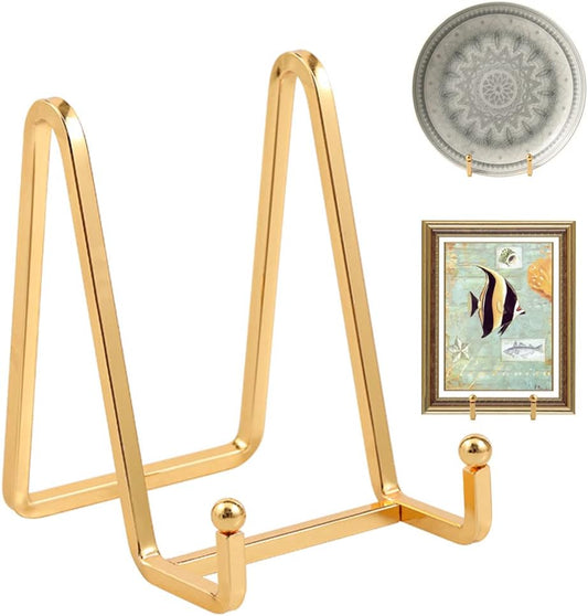 Plate Holder Easel Display Stand - 4.5 inch Metal Plate Stands for Display - Tabletop Picture Stand - Gold Iron Easels for Display Pictures | Photo Frames | Book | Decorative Plates | Plaque -2 Pack