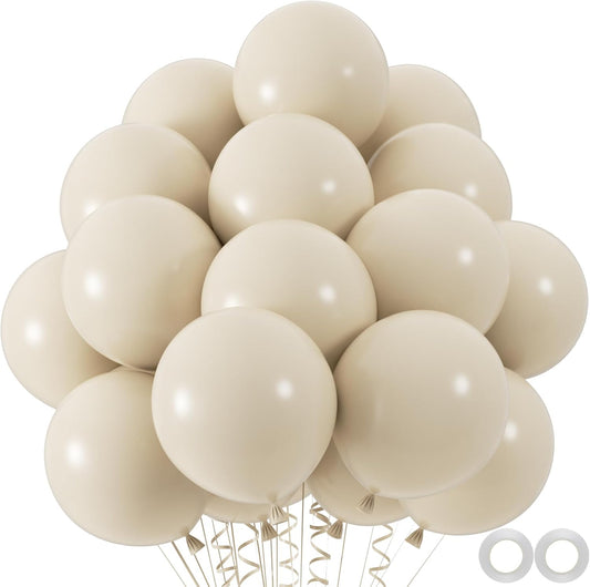 100pcs Sand White Balloons, 12inch Ivory White Party Latex Balloons for BOHO Wedding Birthday Baby Bridal Shower Gender Reveal Party Decoration (with 66ft Ribbon)