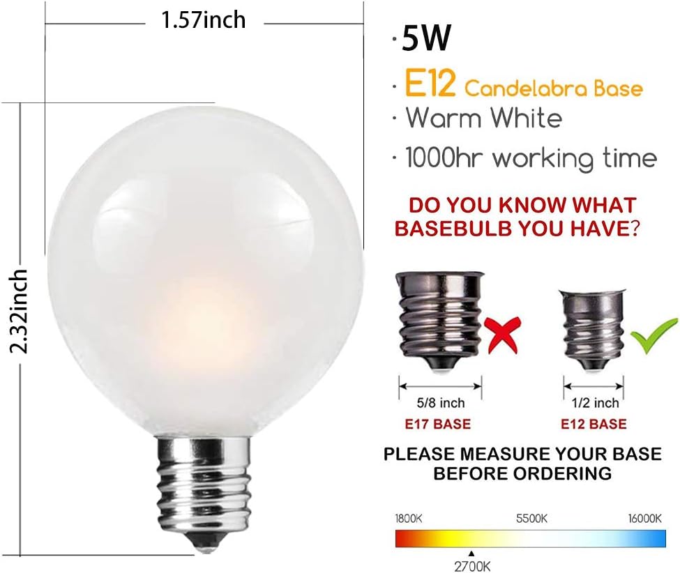 SUNSGNE 25Ft Outdoor Patio String Lights G40 with 27 Frosted White Globe Bulbs, Waterproof Connectable Hanging String Lights for Backyard Porch Balcony Party Christmas Decor, 5 Watt, Black Wire