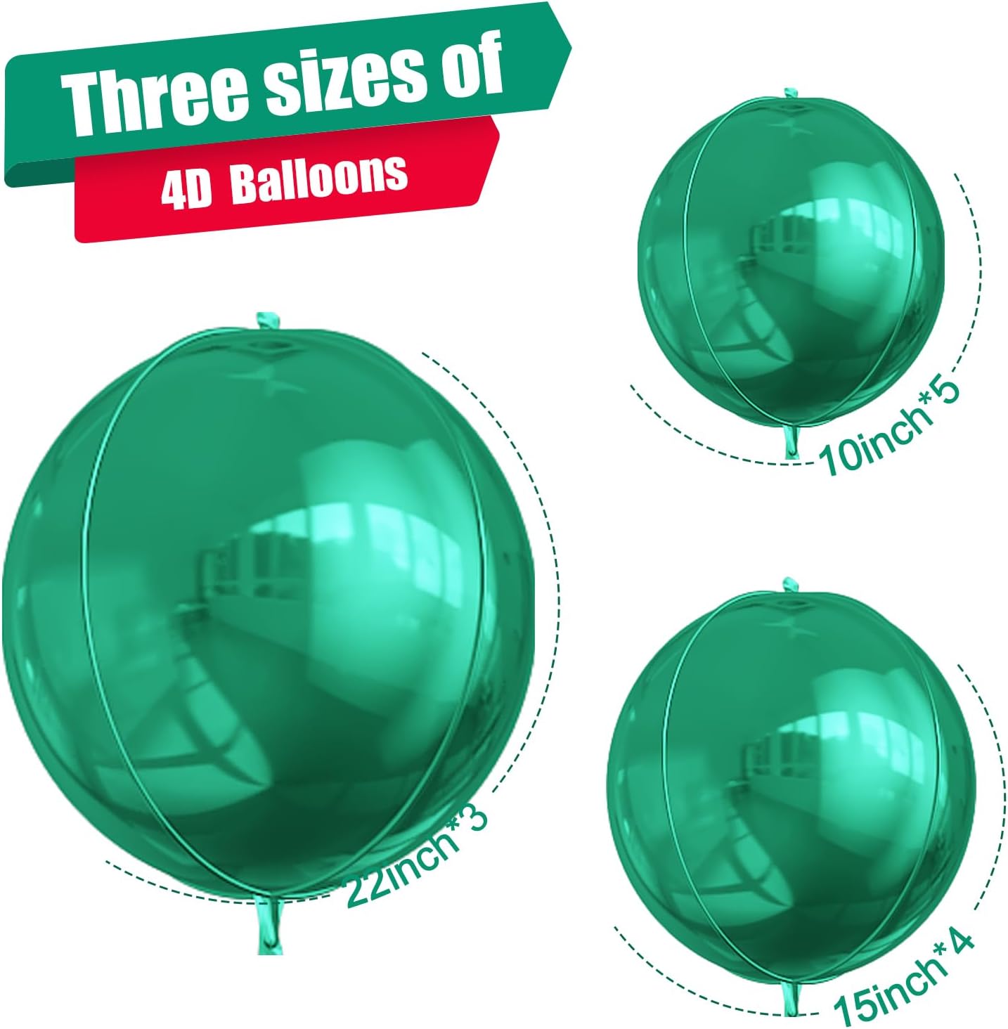 12Pcs Green Round Foil Balloons, 22" 15" 10" 4D Helium Ball Balloon, Metallic Green Foil Balloon for Birthday Graduation Wedding Anniversary New Year Eve Disco Prom Party Decorations