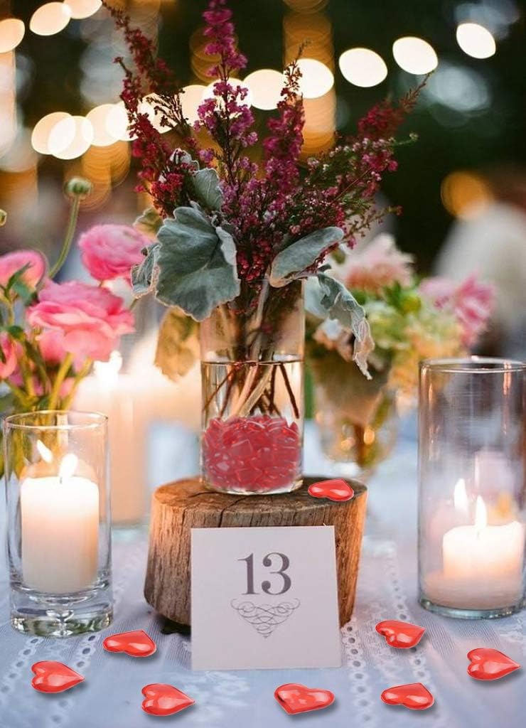 220 Pieces Red Acrylic Heart Flat Back Heart Gems for Valentine's Day Decorations, Vase Filler, Table Scatter Decoration, Wedding Decorations,Home Decorations(Bright Red, 1 LB)