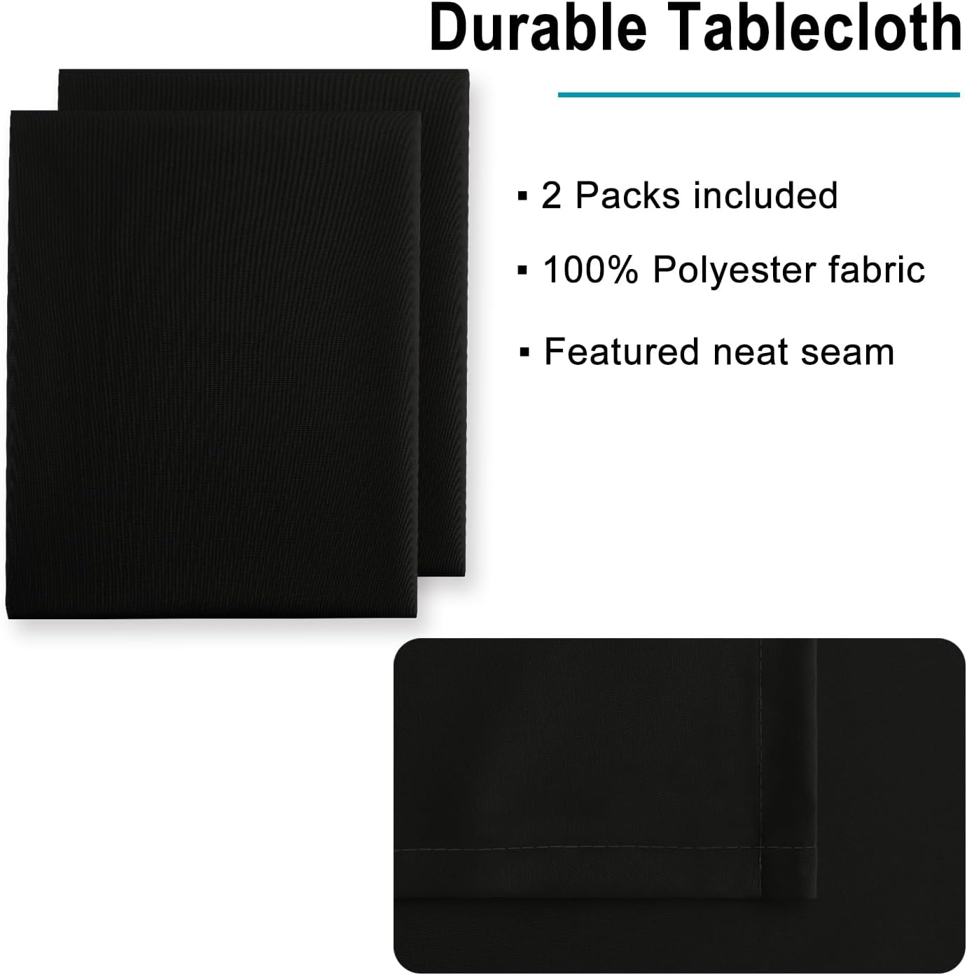 Hiasan 2 Pieces Black Tablecloth Rectangle - Waterproof and Wrinklr Resistant Washable Polyester Fabric Table Cloth for Dining Room and Outdoor Use, 60 x 102 Inch