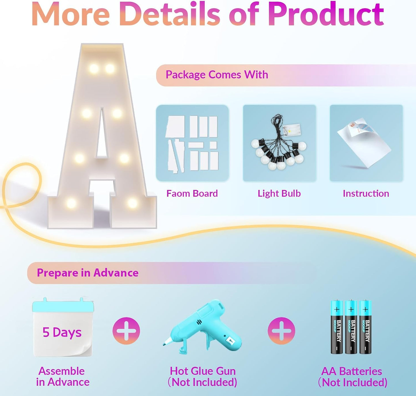 JoyMuse Marquee Letters 3 Feet Tall, Light Up Letters 3FT with Lights, Large Letters for Party, Letter R Light Up Letters for Baby Shower Wedding Proposal Graduation Birthday Decorations