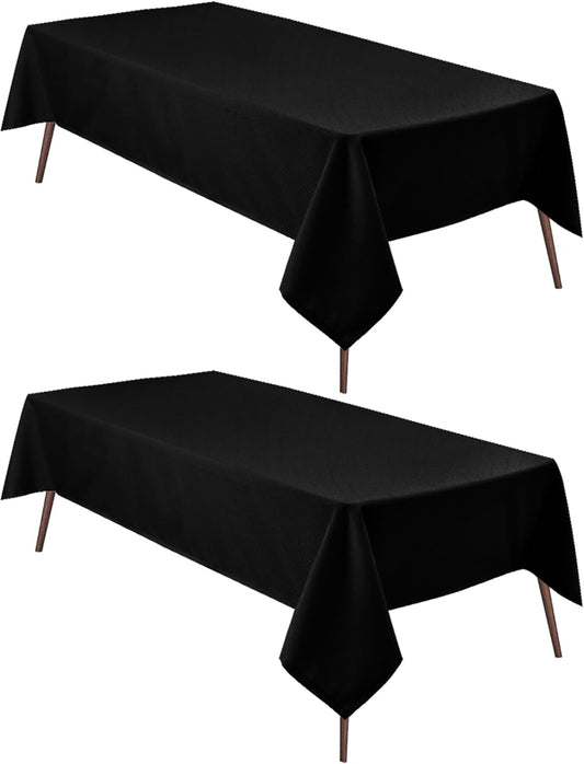 Hiasan 2 Pieces Black Tablecloth Rectangle - Waterproof and Wrinklr Resistant Washable Polyester Fabric Table Cloth for Dining Room and Outdoor Use, 54 x 80 Inch