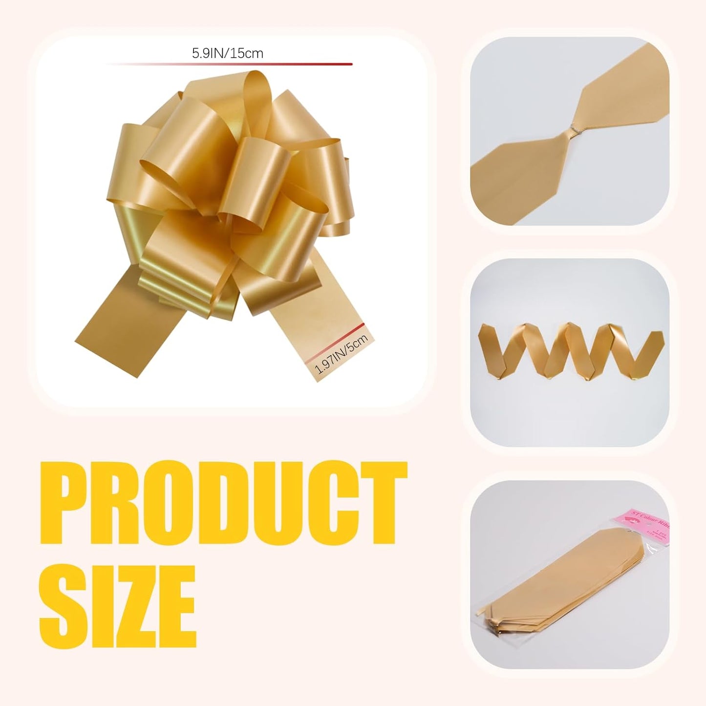 6 PCS 6 Inch Golden Pull Bows - Perfect for Gift Wrapping, Wedding Decor, Car Bows, Birthday Parties, Christmas and Valentine's Day