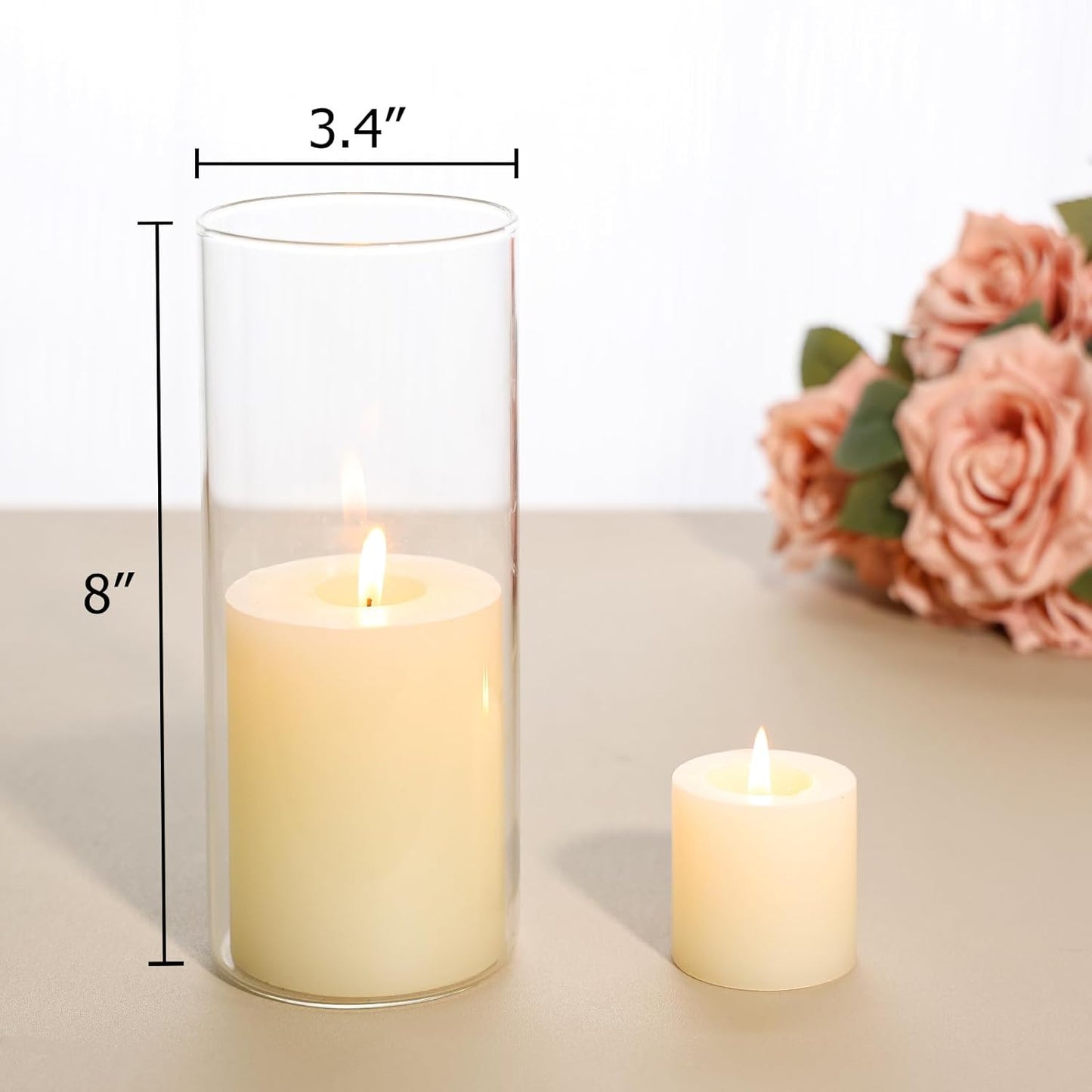 7Pcs Glass Cylinder Vase for Centerpieces Clear Glass Flower Vases Bulk, Glass Hurricane Candle Holder Tall 8 Inch Floral Vases for Table, Floating Candle Vases for Wedding Home Décor