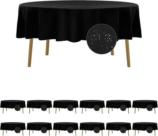Fokitut 12 Pack Waterproof Round Tablecloth, 70 Inch, Stain Resistant and Wrinkle Polyester Table Cloth, Fabric Table Cover for Kitchen Dining, Wedding, Party, Holiday Dinner-Black