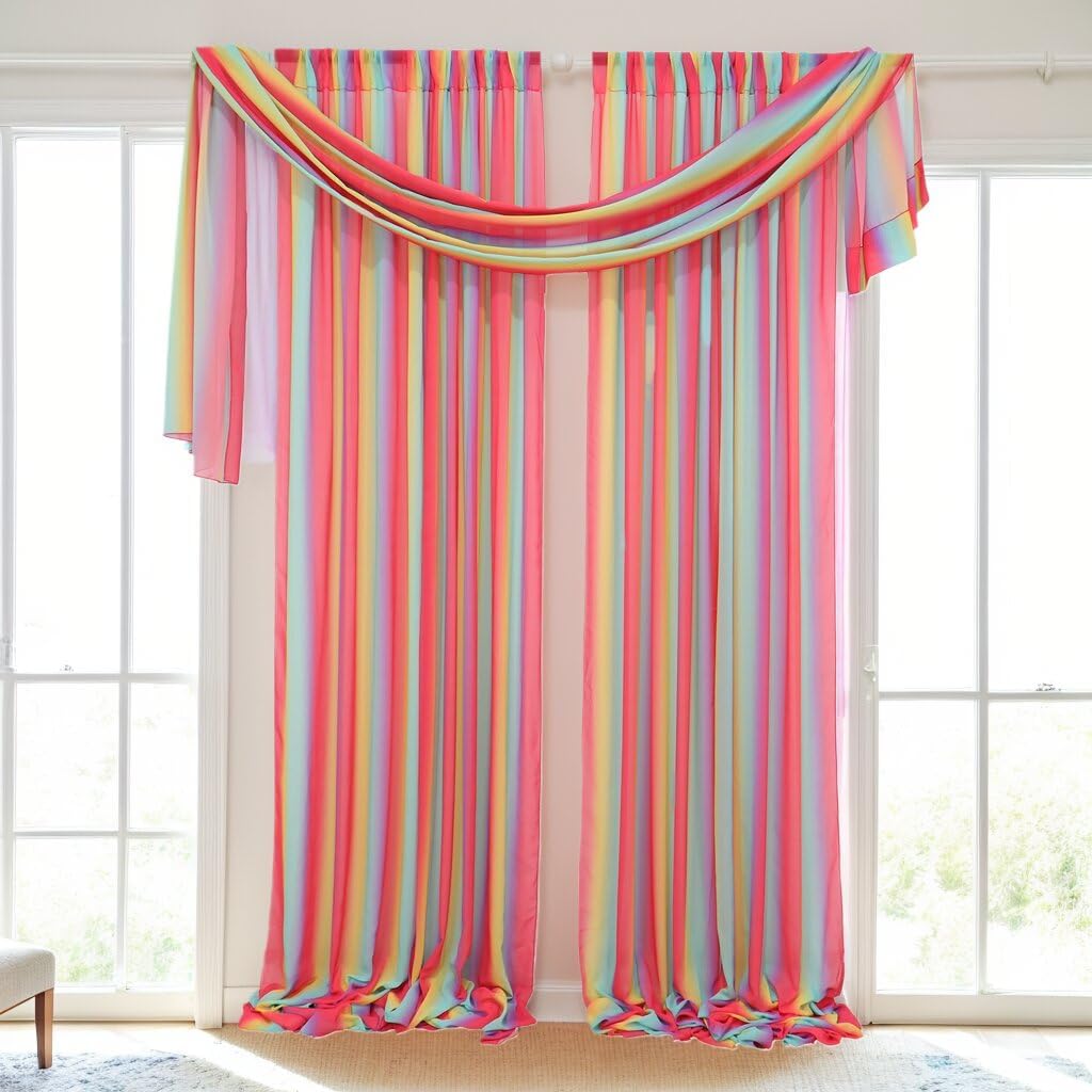 DUOBAO Rainbow Sheer Chiffon Wedding Arch Backdrop – 10ft Tall Fabric Arch for Ceremony,Elegant Event Decorations,Photo Booth, Birthday Party Decor –2 Panels, W29xL120