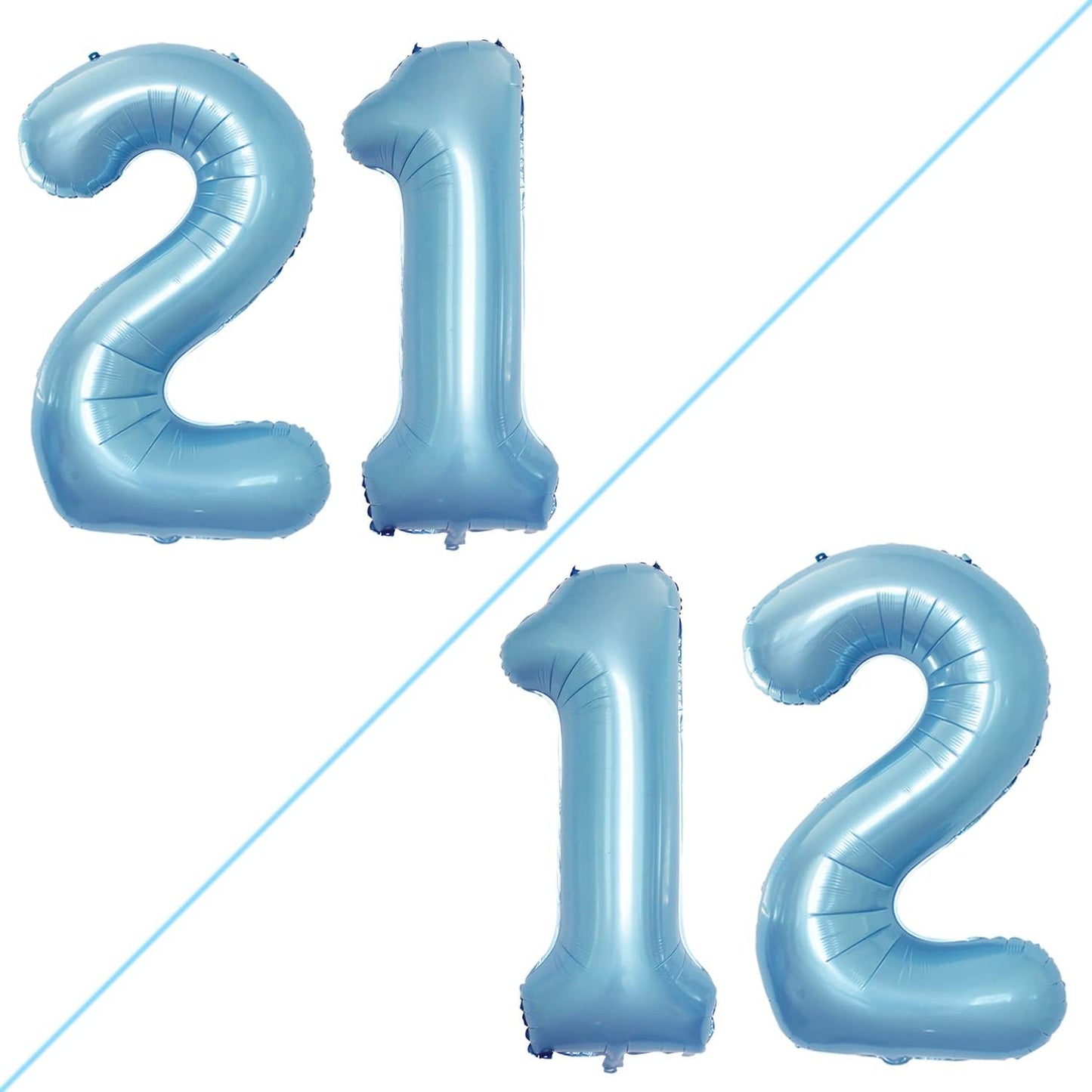 GOER Number 12 Balloons for 12th Birthday Sweet 12 Party Decorations,42 Inch Jumbo Foil Helium 21 Balloons for 21st Birthday Party Decoration (Light Blue)