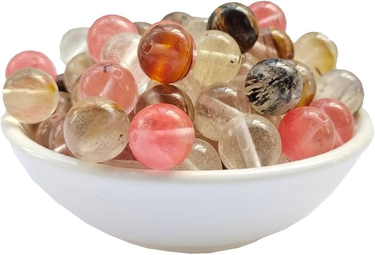 Stone Beads 10mm 60pcs Colorful Watermelon Quartz Beads Round Loose Gemstones Beads for Bracelet Necklace Jewelry Making (10mm, 61022 Colorful Watermelon Quartz)