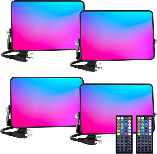 LED Flood Light 600W Equiv, 60W RGB Outdoor Color Changing Stage floodlights with Remote, IP66 Landscape Floor Spotlights, Uplighting Indoor Uplights for Events Party, Timer-DIY Color, 4 Pack