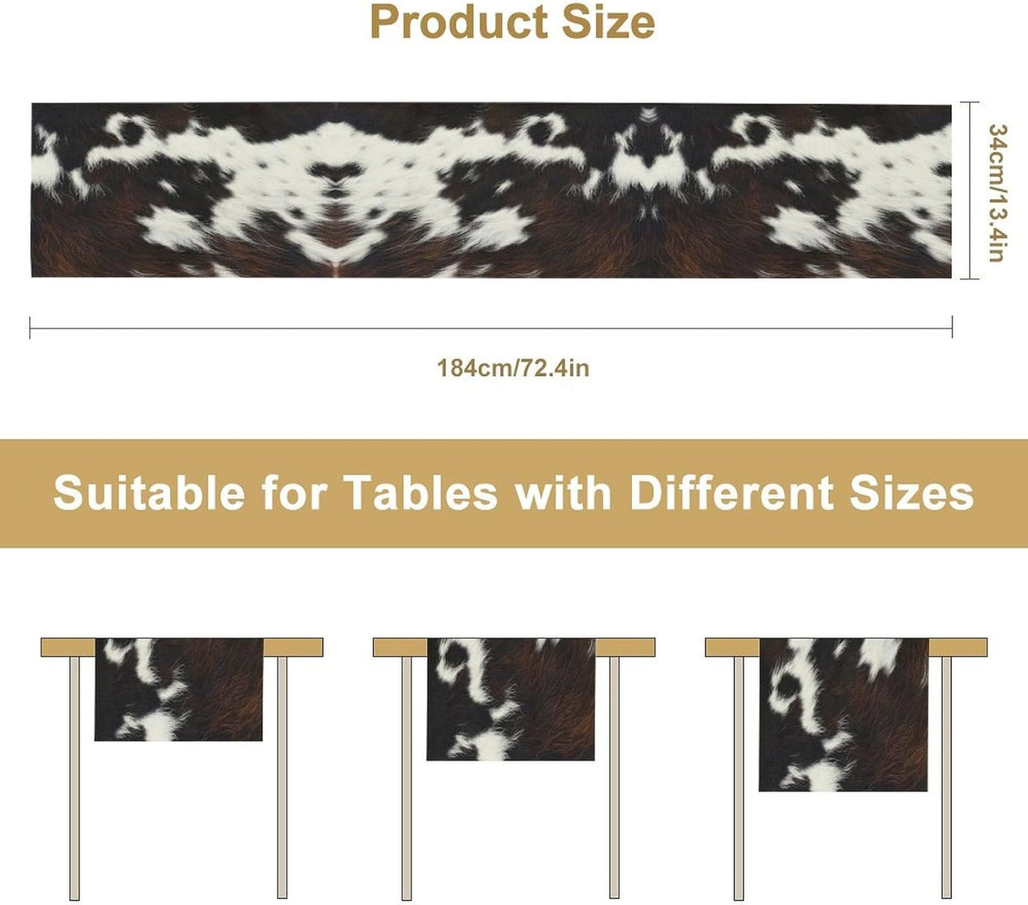 Cow Print Table Runner, Brown Cowhide Print Western Style Table Runner Country Farmhouse Cottage Cow Patten Table Decoration for Home Kitchen Dining, 13x36 Inch