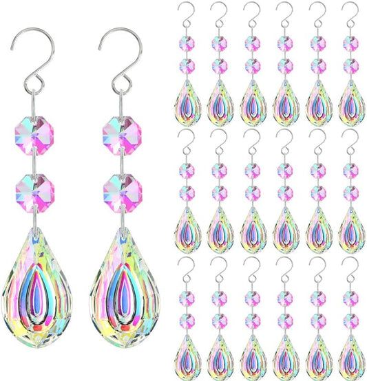 20pcs Colorful Crystals Suncatcher for Chandeliers with Hooks,38mm Chandelier Crystals Replacement,Hanging Prisms for Windows,Wedding,Christmas Tree Decoration
