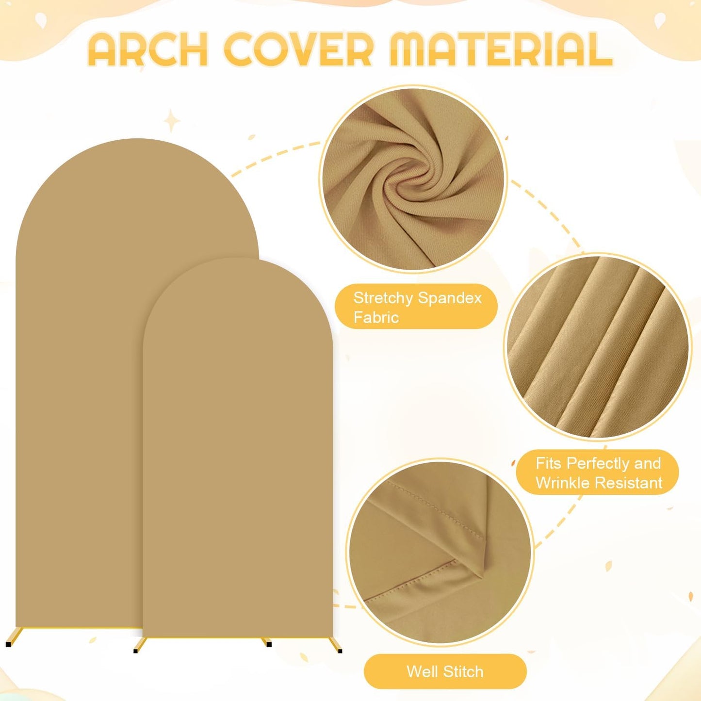 Wedding Arch Backdrop Stand and Brown Arch Cover Set 7.2FT/6FT Party Backdrop Arches Frame Balloon Arched Stand Covers Metal Arches with Covers for Birthday Wedding Ceremony Baby Shower Decor