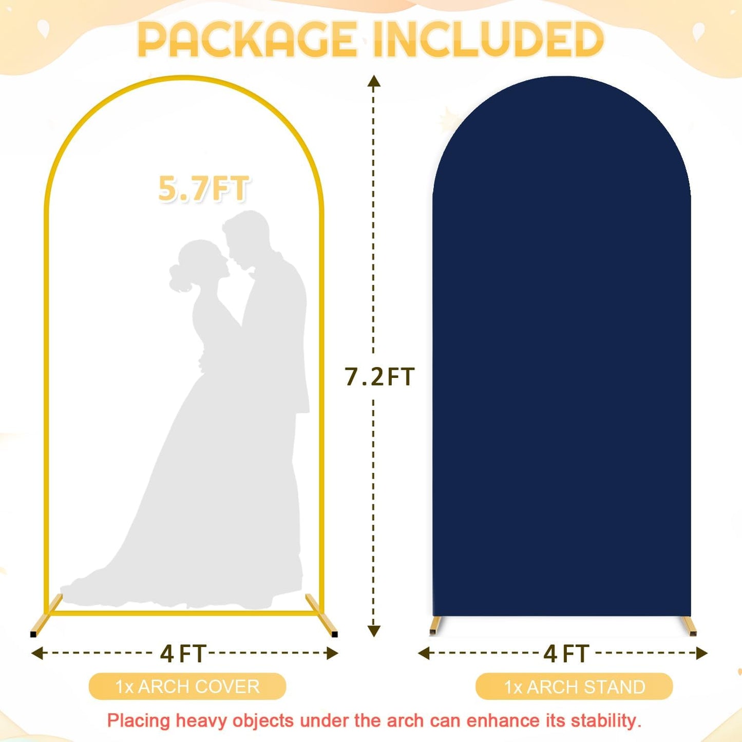 FUHSY 7.2 FT Wedding Arch Backdrop Stand and Navy Blue Arch Cover Set Metal Arch Stand Cover Balloon Party Backdrop Arches with Spandex Covers for Gender Reveal Baby Bridal Shower Birthday Decorations