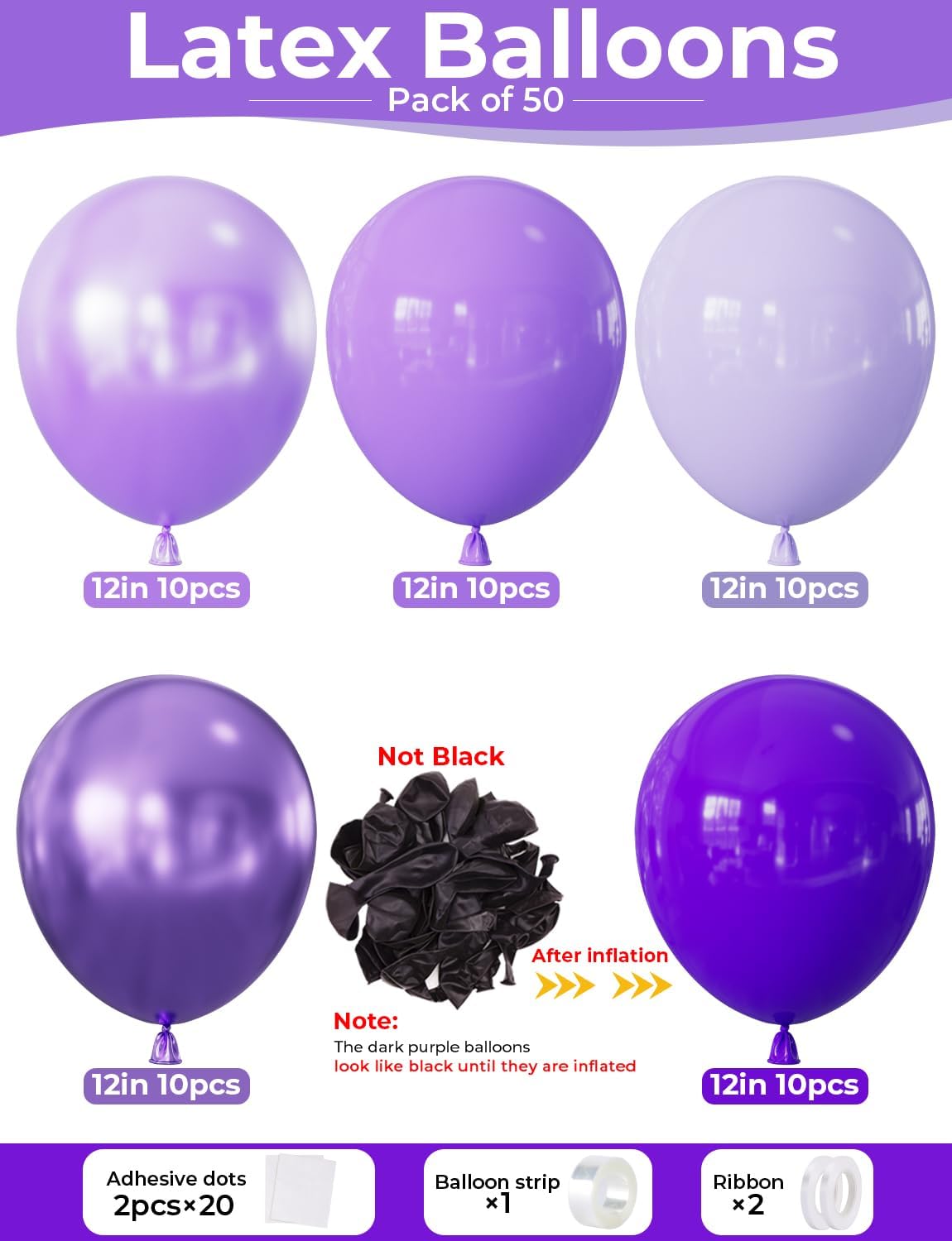 Purple Balloons - 12 Inch Dark Metallic Purple Balloons Macaron Lavender Pearl Lilac Balloon Different Shades Latex Balloon for Birthday Wedding Bridal Showers Party Decorations