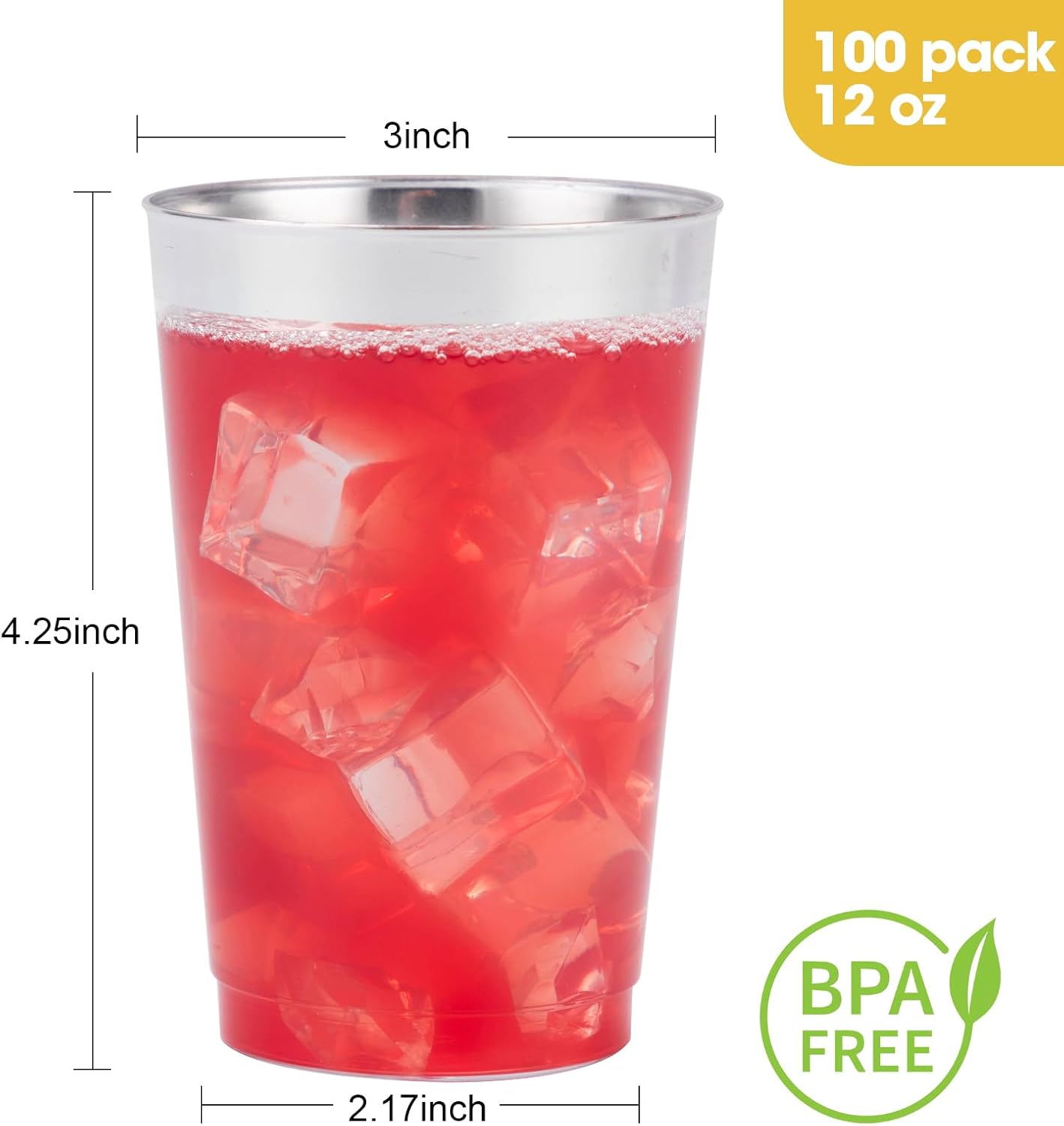 Goodluck 100PCS 12oz Silver Plastic Cups for Party, Disposable Silver Cups, Plastic Cocktail Glasses for Wedding Thanksgiving, Christmas, and Parties