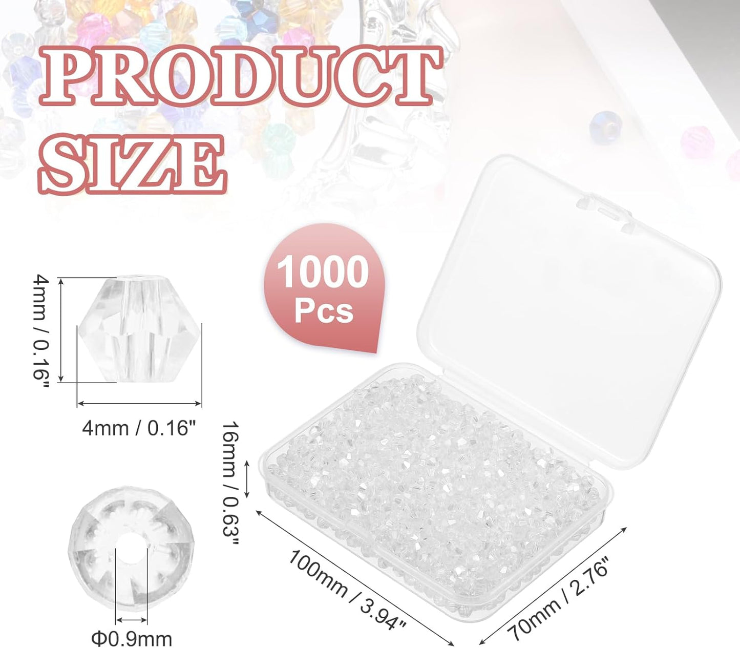 PATIKIL 1000pcs 4mm Bicone Glass Crystal Beads, Faceted Glass Spacer Beads with Box for Jewelry Making Bracelet Necklace Earrings DIY Suncatcher Craft, Pure White