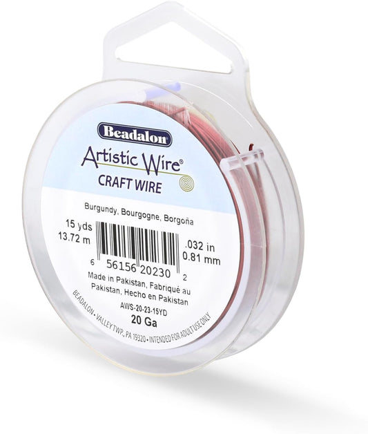 Artistic Wire, 20 Gauge Tarnish Resistant Colored Copper Craft Wire, Burgandy, 15 yd