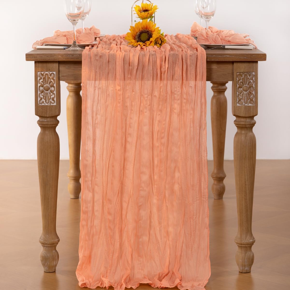 Peach Cheesecloth Table Runner 4 Pack Fall Table Runners Boho Gauze 120 Inches Cheese Cloth Fall Table Decorations for Sweet Little Peach Baby Shower Decor Wedding Bridal Thanksgiving Party