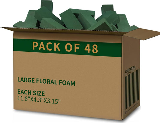 Aktor 48 Pcs Floral Foam Blocks for Fresh & Artificial Flower Arrangement, 8.8” x 4.1” x 2.7” Green Wet Foam for Wedding, Birthdays, Home, Office, and Garden Decorations