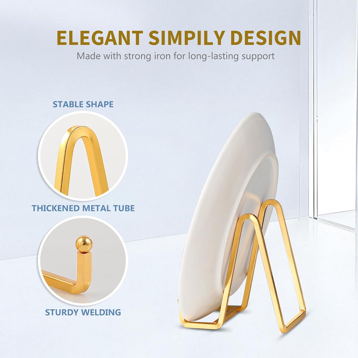 Plate Holder Easel Display Stand - 4.5 inch Metal Plate Stands for Display - Tabletop Picture Stand - Gold Iron Easels for Display Pictures | Photo Frames | Book | Decorative Plates | Plaque -2 Pack