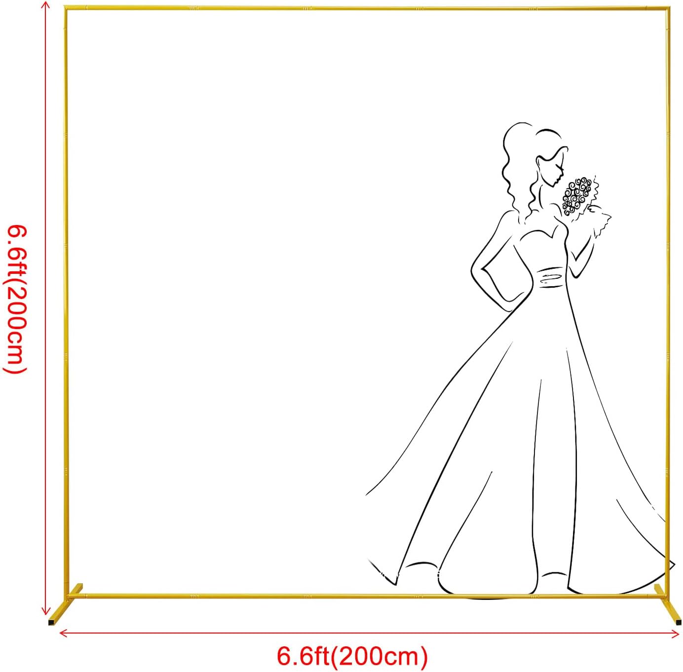 Wedding Arch Backdrop Stand 6.6x6.6 FT Gold Square Balloon Arch Frame for Wedding, Birthday Party, Baby Shower Ceremony Decoration