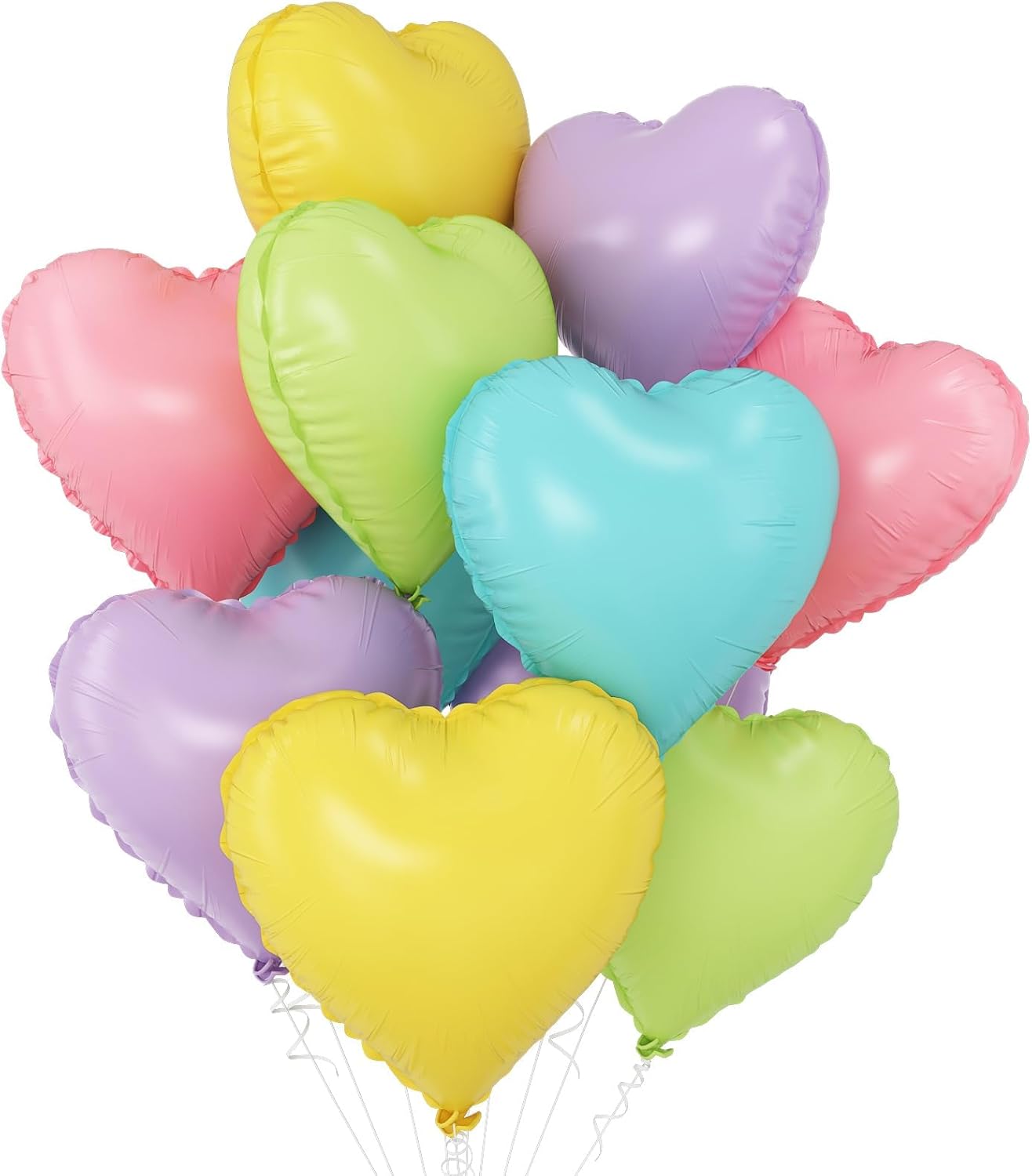 Pastel Colorful Heart Balloons,10Pcs Rainbow Foil Heart Shaped Balloons,18Inch Pink Blue Yellow Green Purple Helium Balloon for Valentines,Engagement,Birthday,Baby Shower,Wedding Party Decorations