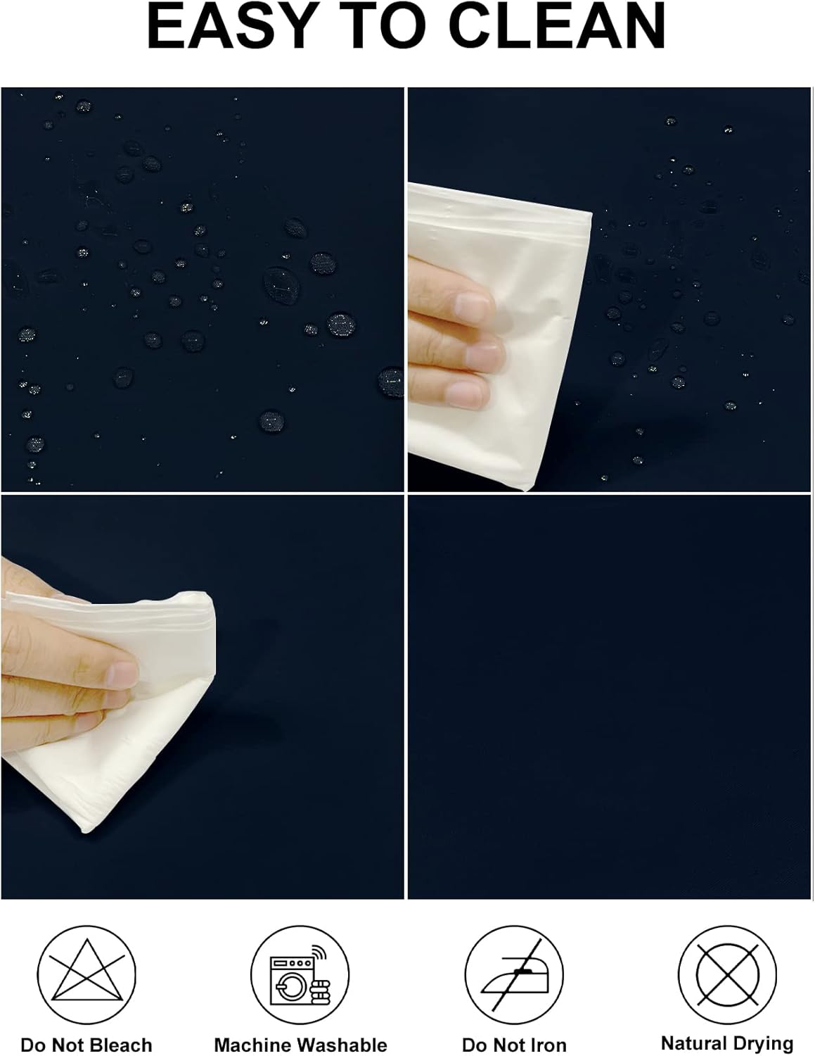 Fokitut 2 Pack Waterproof Round Tablecloth, 60 Inch, Stain Resistant and Wrinkle Polyester Table Cloth, Fabric Table Cover for Kitchen Dining, Wedding, Party, Holiday Dinner-Navy