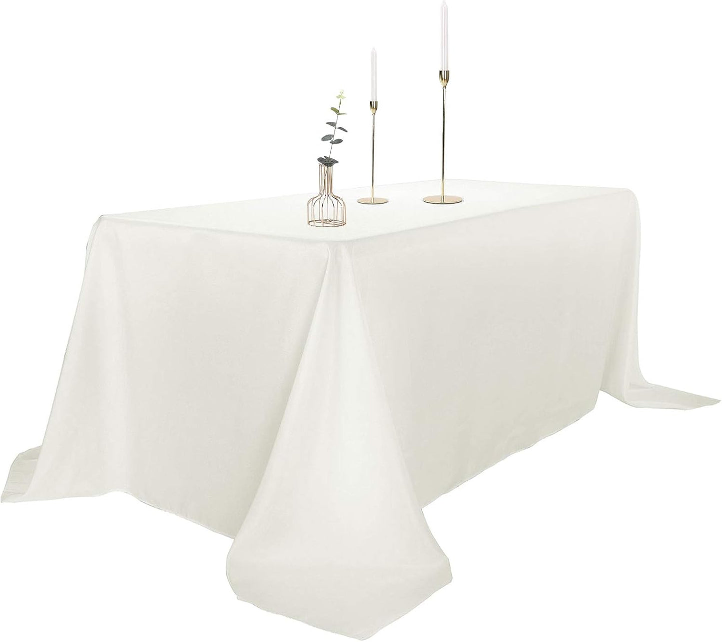 Ascoza 2pack 90x156 Inch Ivory Rectangular Tablecloth 8 Feet Table Cloth in Polyester Fabric for Wedding/Banquet/Restaurant/Parties