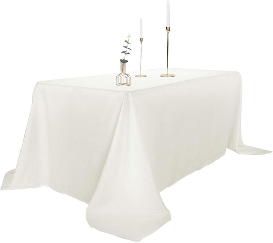 Ascoza 2pack 90x156 Inch Ivory Rectangular Tablecloth 8 Feet Table Cloth in Polyester Fabric for Wedding/Banquet/Restaurant/Parties