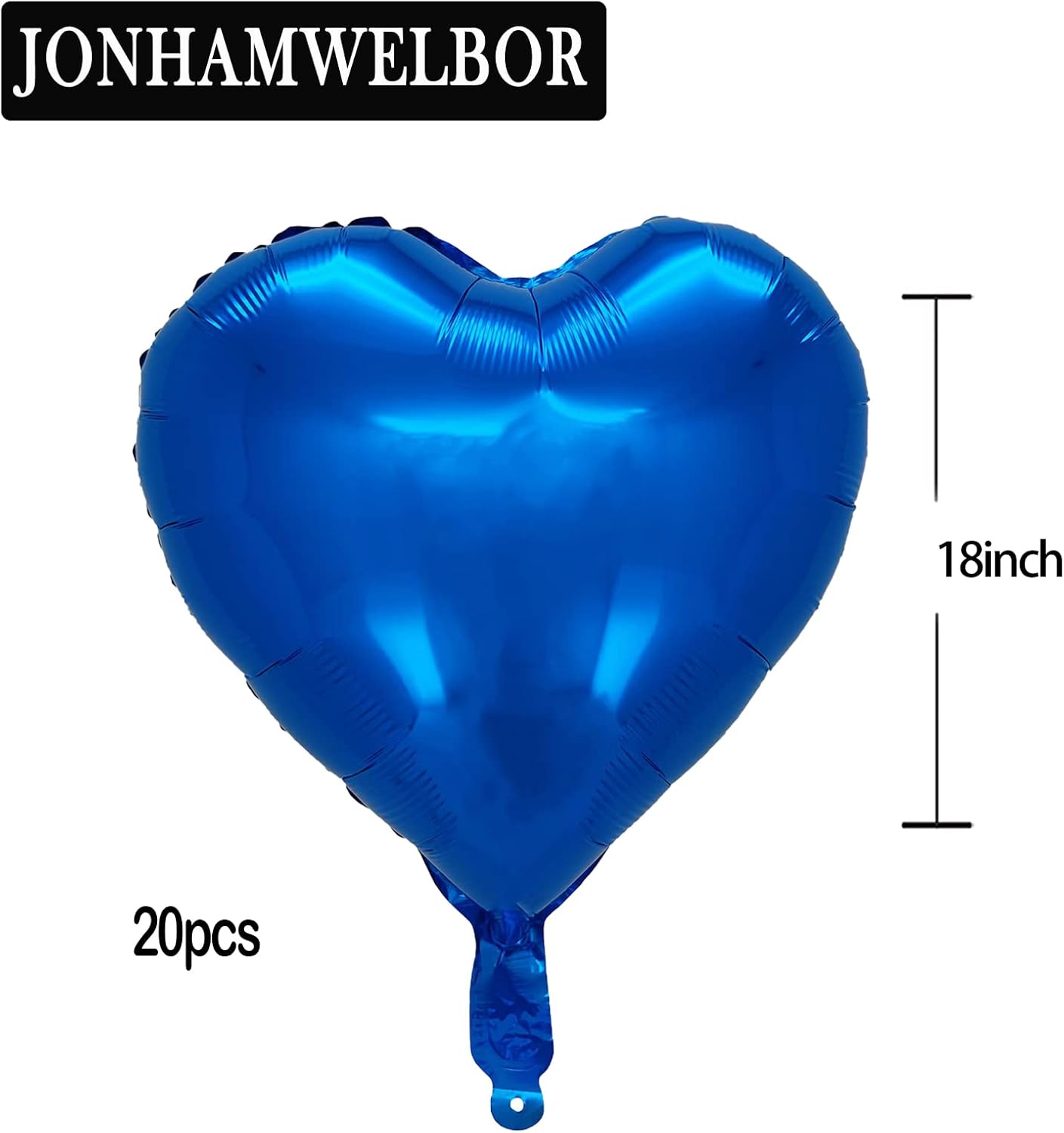 Jonhamwelbor 20Pcs 18 inch Blue Foil Mylar Heart Shape Balloons Decorations Valentines Birthday Wedding Baby Shower Party (Royal Blue)