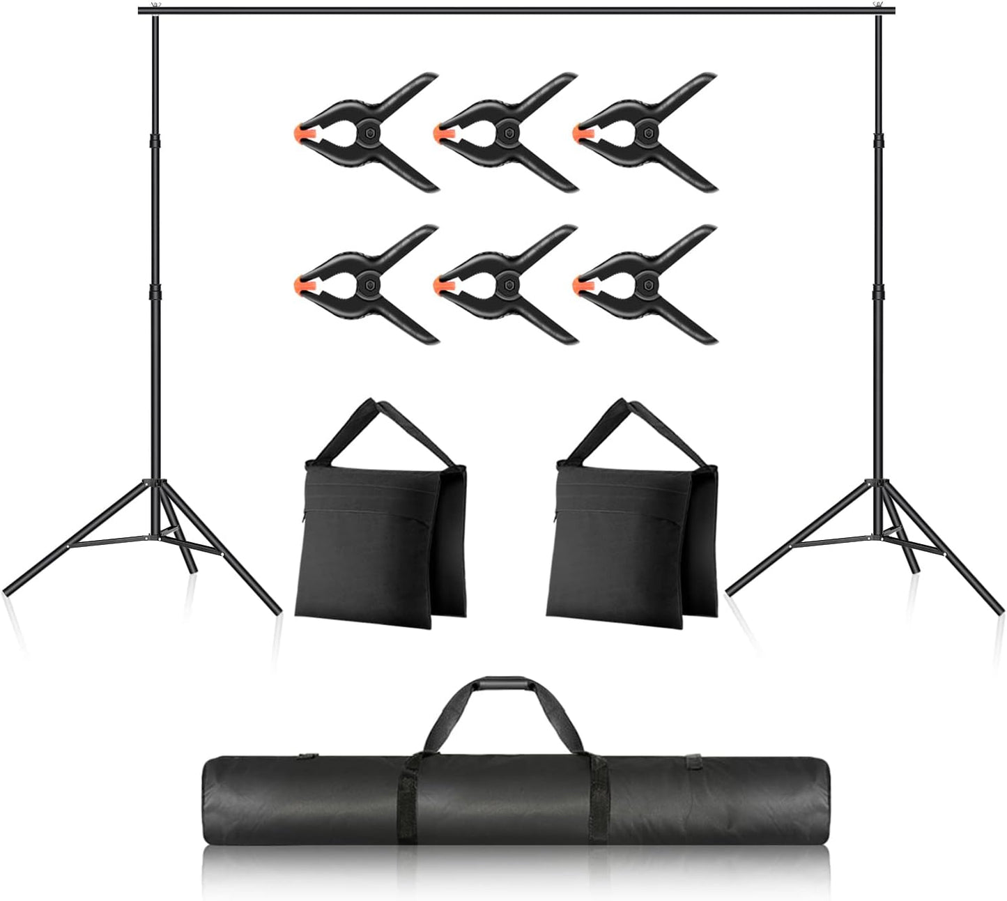 Neewer Photo Studio Backdrop Support System, 10ft/3m Wide 6.6ft/2m High Adjustable Background Stand with 4 Crossbars, 6 Backdrop Clamps, 2 Sandbags, and Carrying Bag for Portrait & Studio Photography
