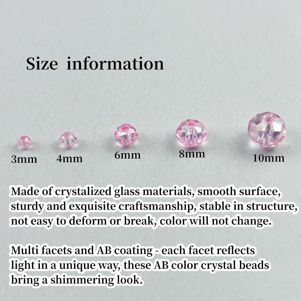 50pcs 10mm Crystal Glass Beads for Crafts Faceted Rondelle Glass Beads for Jewelry Making Crystal Spacer Beads for Necklaces Bracelets Earrings DIY Craft(Pink AB)