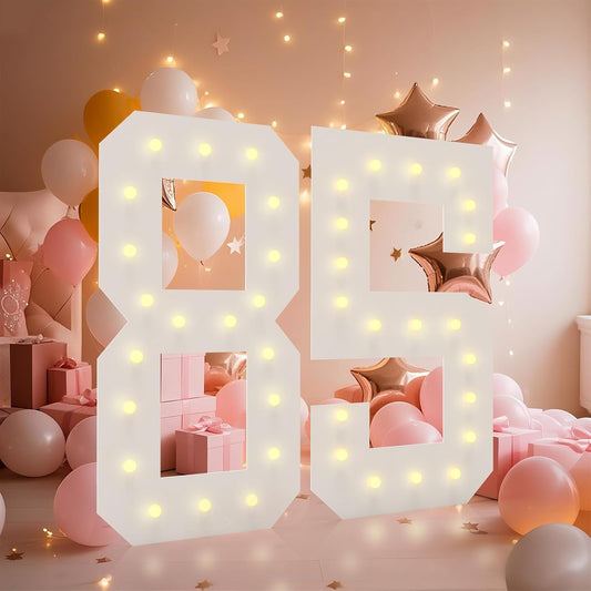 LOBOOM 4FT Light Up Numbers, Marquee Numbers 4 Feet Tall Giant Number 85 Mosaic Big Number Sign for 85th Birthday Party Backdrop Anniversary Decorations, Pre-Cut Large Frame