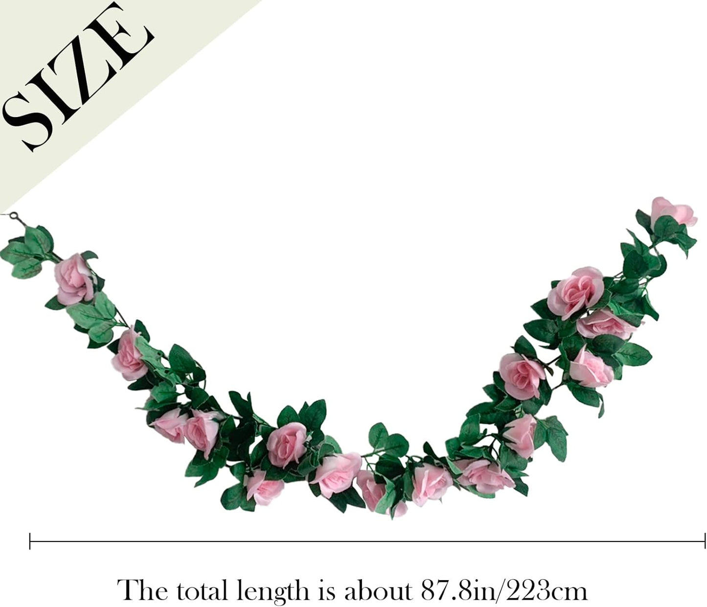 2 Pack Artificial Rose Vine Garland Fake Roses Flowers Plants Vines Hanging Floral Leaves Decoration for Wedding Party Table Garden Arch Wall Home Room Decor(Pink)