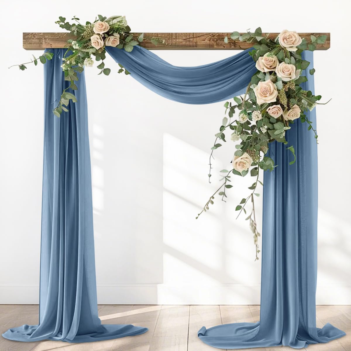 Dusty Blue Fall Elegant Arch Draping Fabric Outdoor 1 Panel 29" × 20Ft Sheer Chiffon Curtain Drapes for Wedding Ceremony Birthday Party Garden Brunch