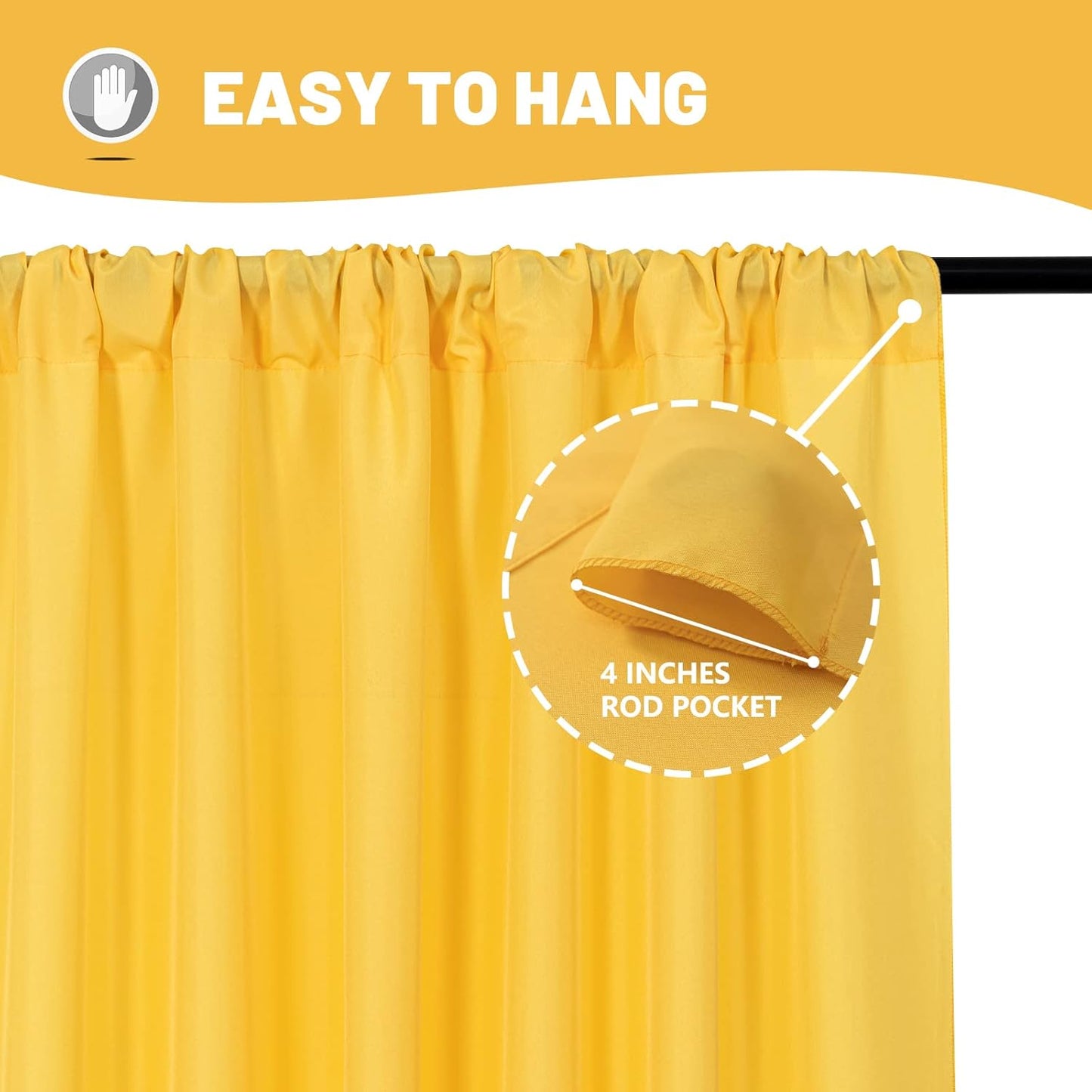 Yellow Backdrop Curtain for Parties Rod Pocket Yellow Curtains Photography Backdrop Drapes Privacy Fabric Spring Decoration for Birthday Party Wedding Baby Shower Home Decor, 5ft x 10ft, 2 Panels