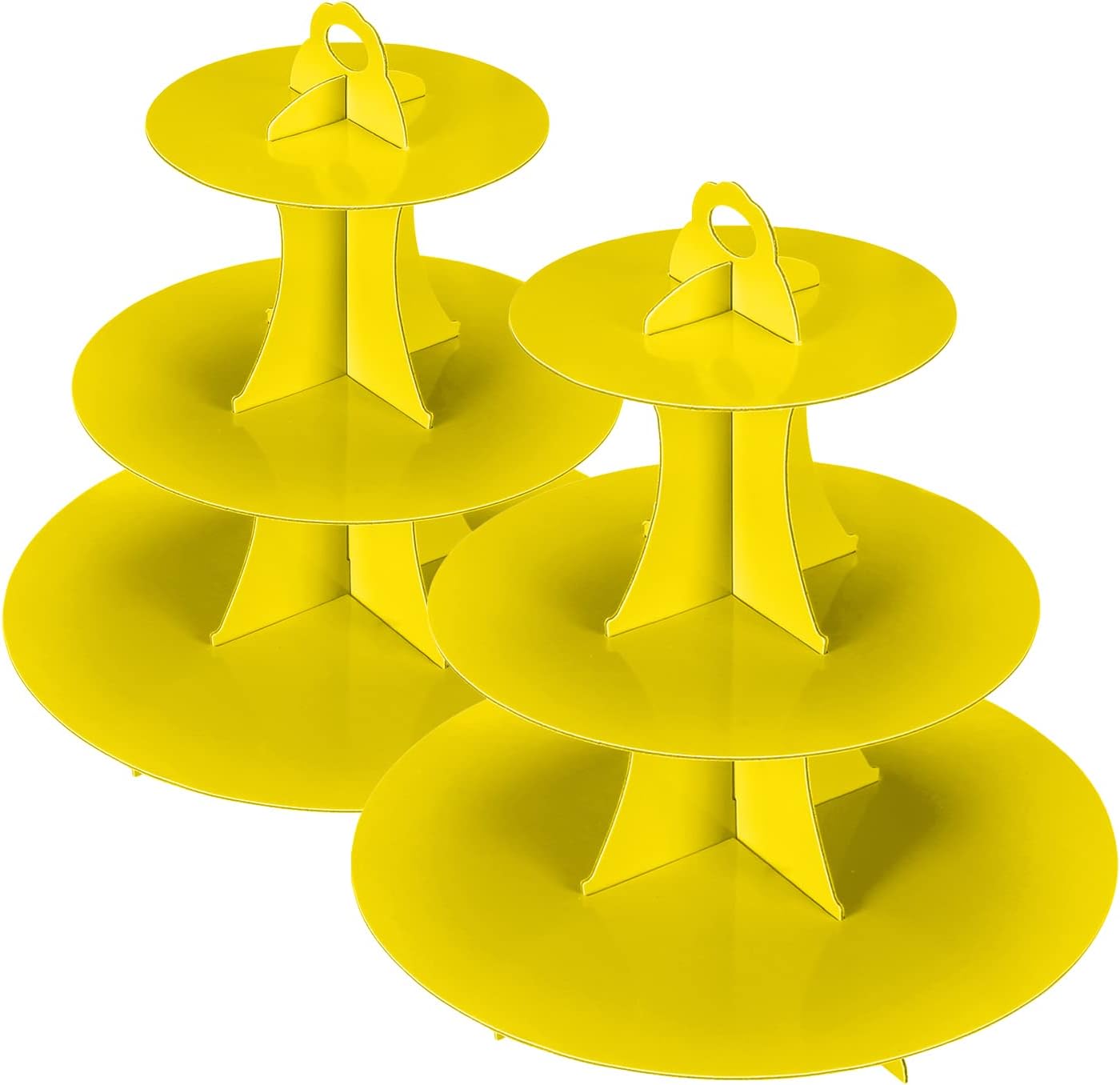 2Pcs 3-Tier Cupcake Stand, Cake Stand holder, Tiered DIY Cupcake Stand Tower for Dessert Table Displays, Birthday Theme Party Favors Decoration, Floral Tea Party, 12" W x 12.8" H, Yellow