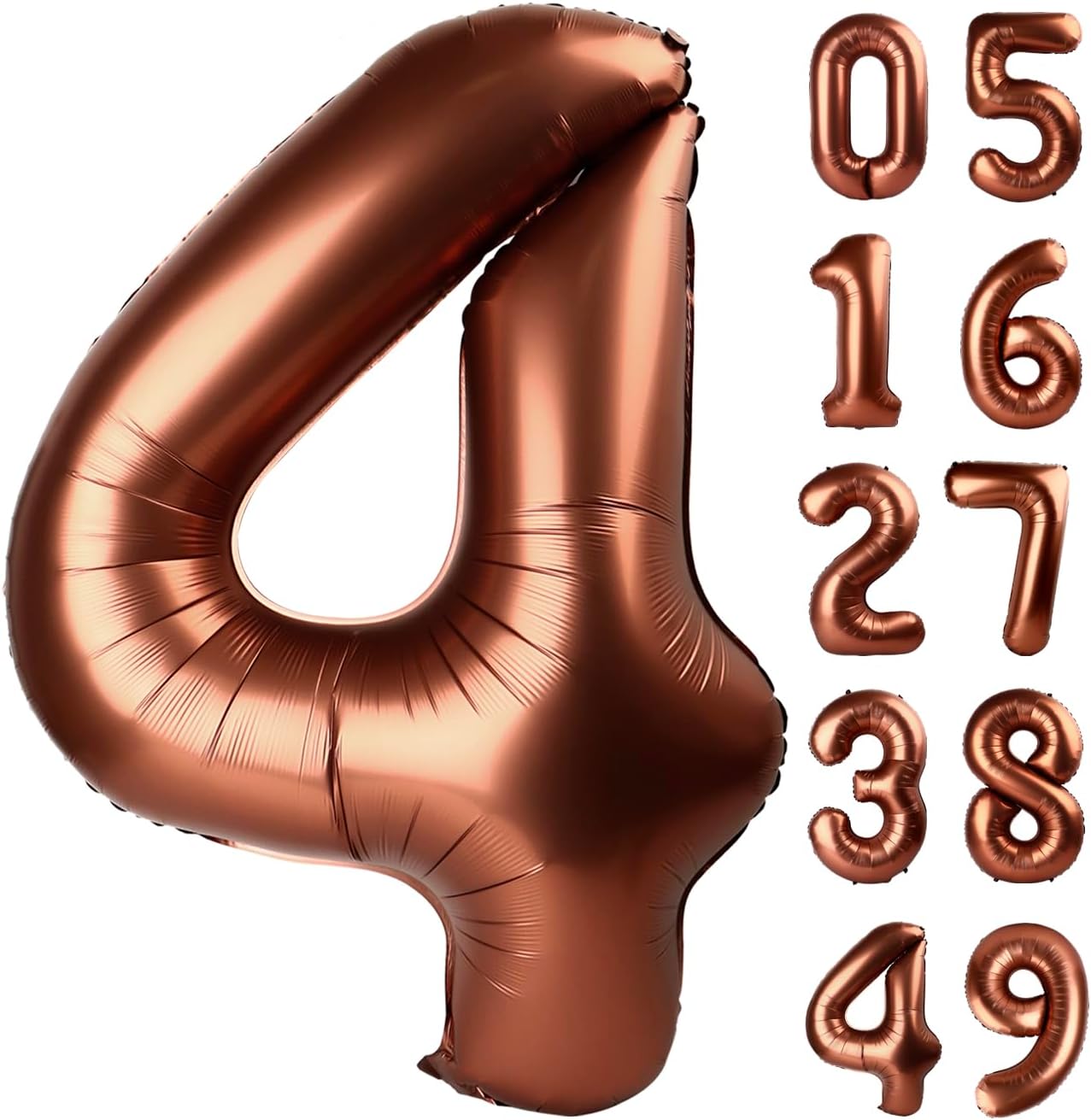 40 Inch Dark Brown Large Number 4 Birthday Balloon, Giant Number Four 14 24 34 40 44 Balloons, Coffee Brown Foil Mylar Big Balloons for Anniversary Graduation Supplies Decorations