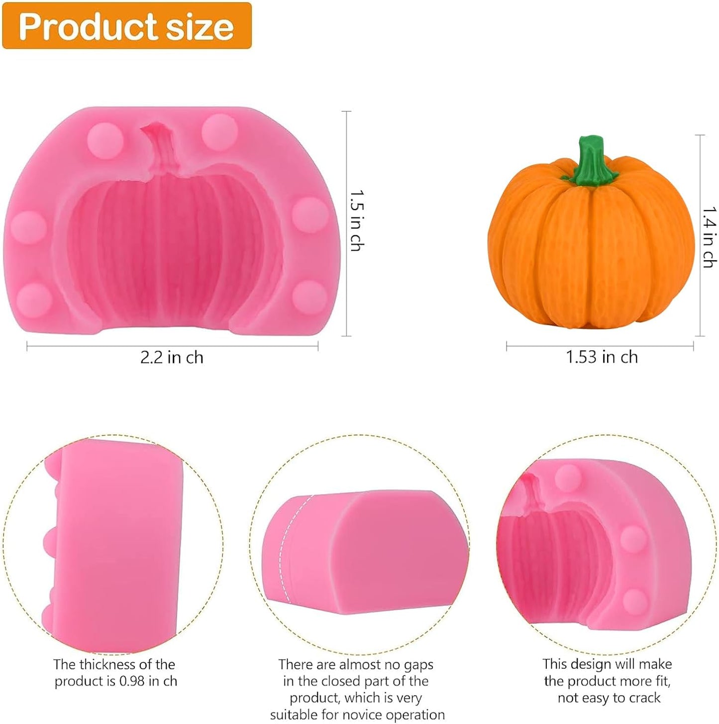 Actvty 3D Pumpkin Silicone Molds, 6 Pcs Half a Pumpkin Chocolate Candy Fondant Mold for Halloween Thanksgiving Fall Baking, Cake Decoration, Soap Candle Clay Resin Casting