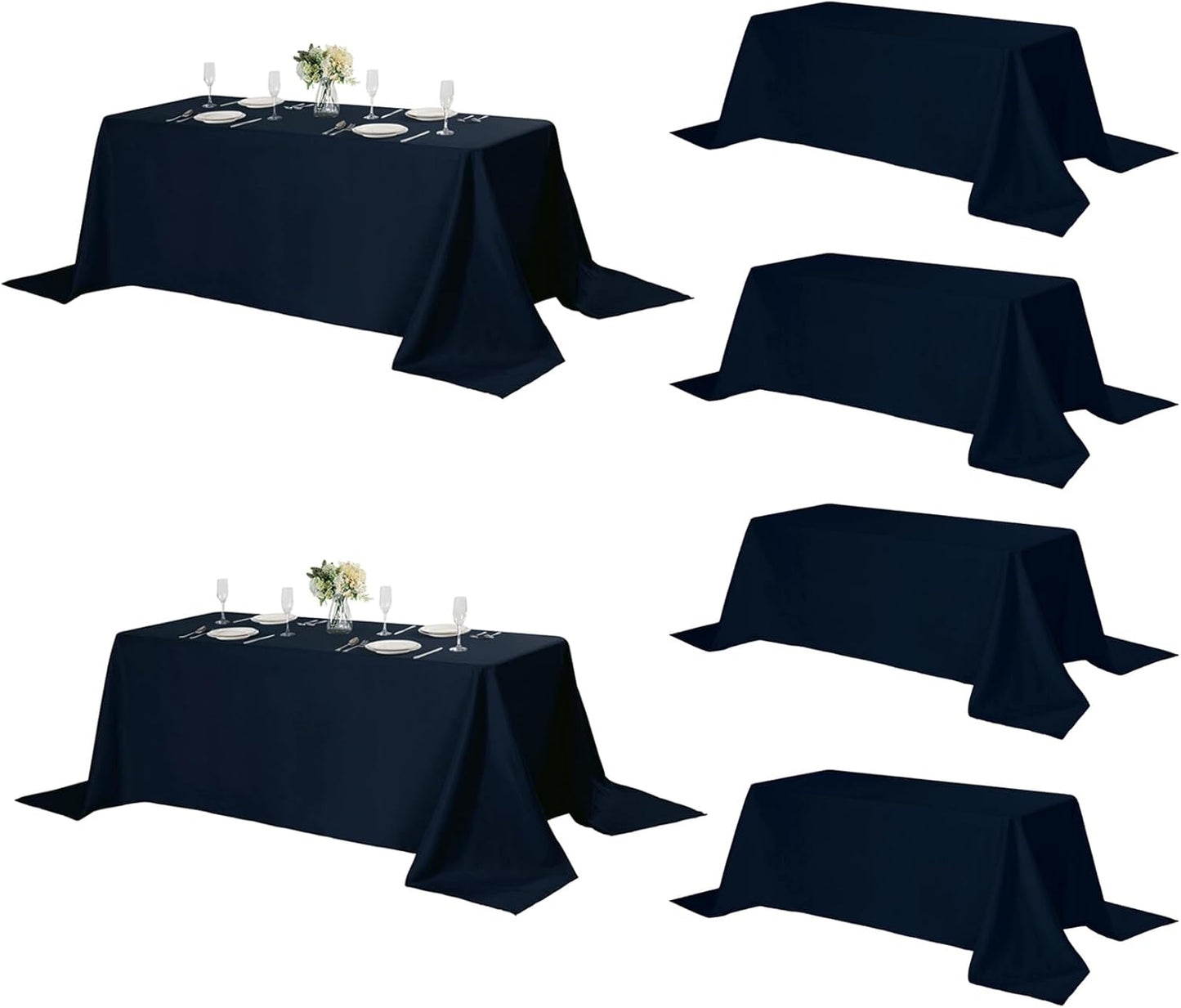 Fokitut 6 Pack Rectangle Tablecloth, 90x156 Inch, Stain Resistant and Wrinkle Polyester Table Cloth, Fabric Table Cover for Kitchen Dining, Wedding, Party, Holiday Dinner-Navy
